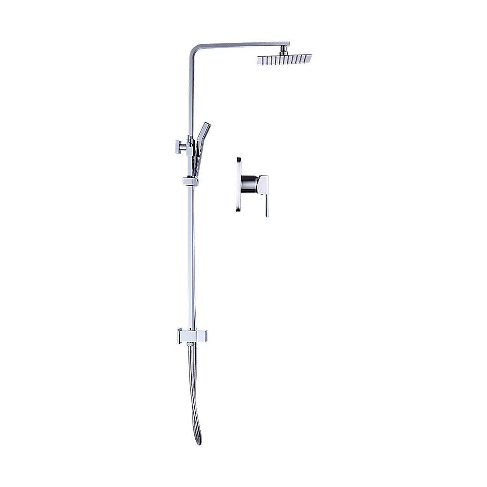 WELS 8" Rain Shower Head Set Square Dual Heads Faucet High Pressure With Mixer