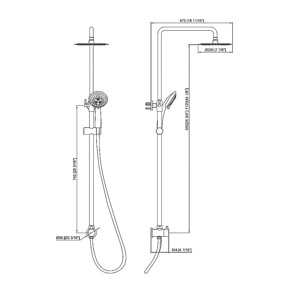 WELS 8" Rain Shower Head Set Rounded Dual Heads Faucet High Pressure Hand Held