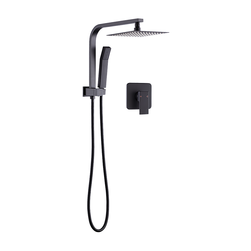 WELS 8" Rain Shower Head Set Square Dual Heads Faucet High Pressure With Mixer