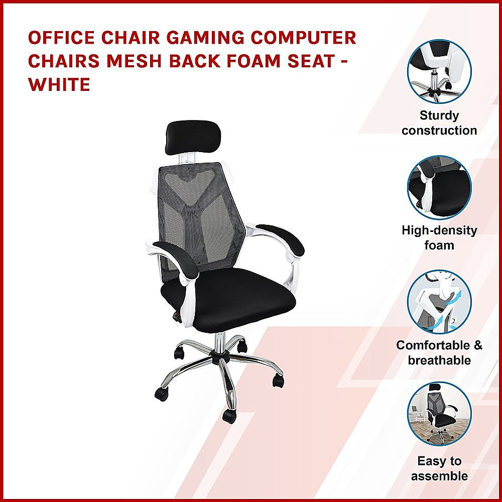 Office Chair Gaming Computer Chairs Mesh Back Foam Seat - White