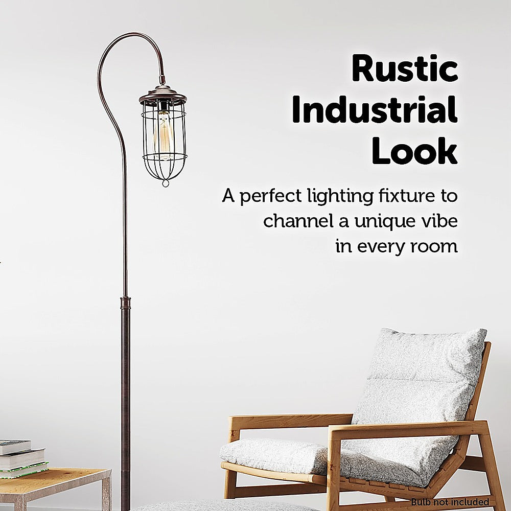 Industrial Floor Lamp with Adjustable Cage Shade Rustic Brushed in Bronze Finish