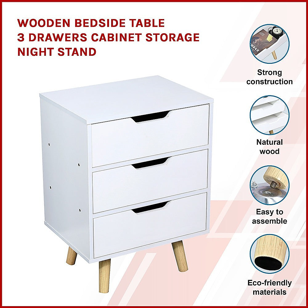 Wooden Bedside Table 3 Drawers Cabinet Storage Night Stand