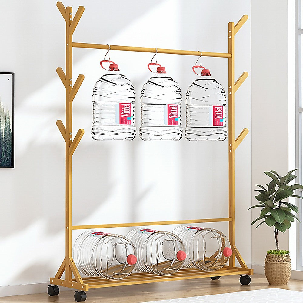 Portable Clothes Rack Coat Garment Stand Bamboo Rail Hanger Airer Closet