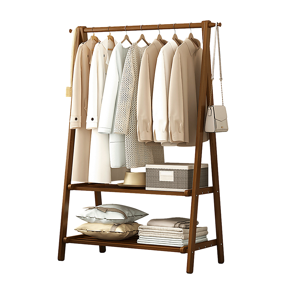 Portable Clothes Rack Coat Garment Stand Bamboo Rail Hanger Airer Closet