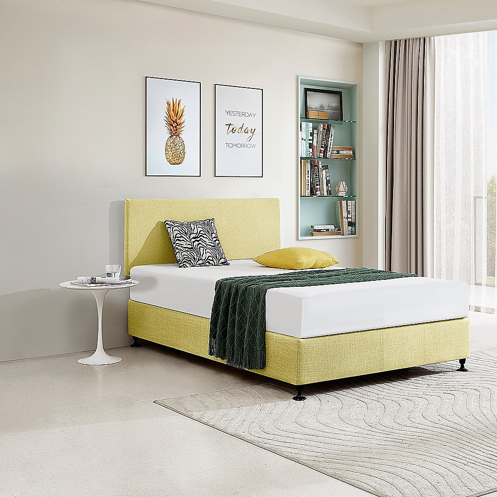 Linen Fabric Double Bed Deluxe Headboard Bedhead - Sulfur Yellow