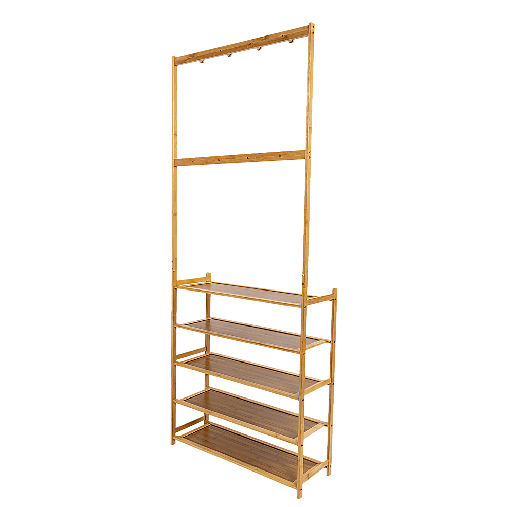 Large Wooden 5 Tiers Hat Coat Stand Clothes Shoe Rack Hanger Hooks Shelf Storage