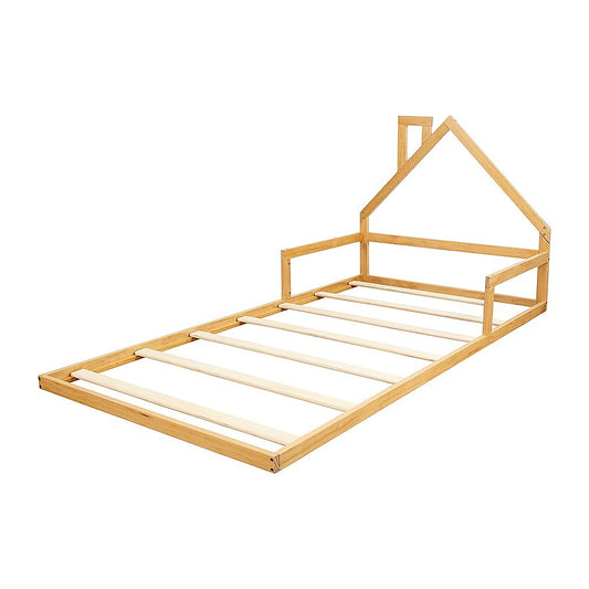 Pine Wood Floor Bed House Frame for Kids and Toddlers