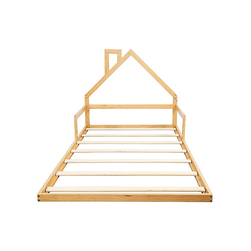 Pine Wood Floor Bed House Frame for Kids and Toddlers