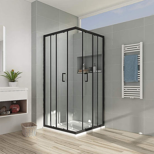 Adjustable 1200x1000mm Double Sliding Door Glass Shower Screen in Black