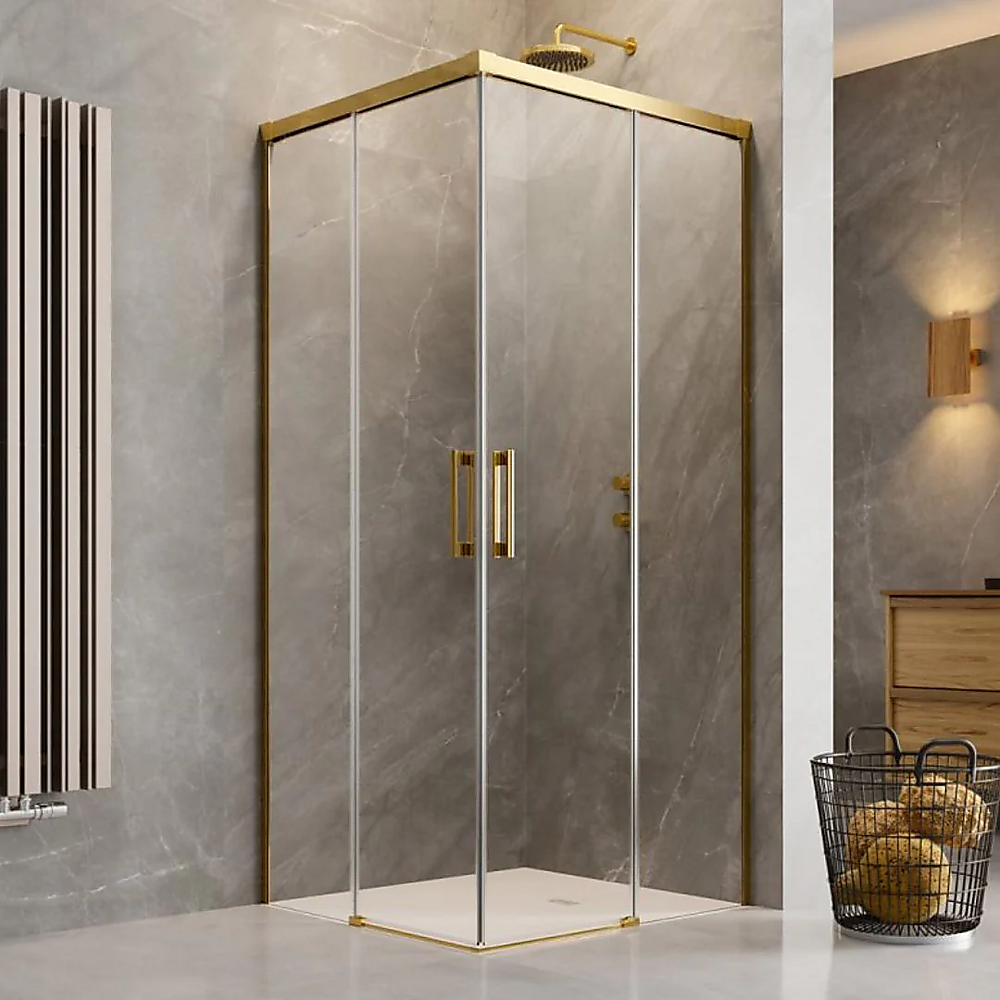 Adjustable 1100x1200mm Double Sliding Door Glass Shower Screen in Gold