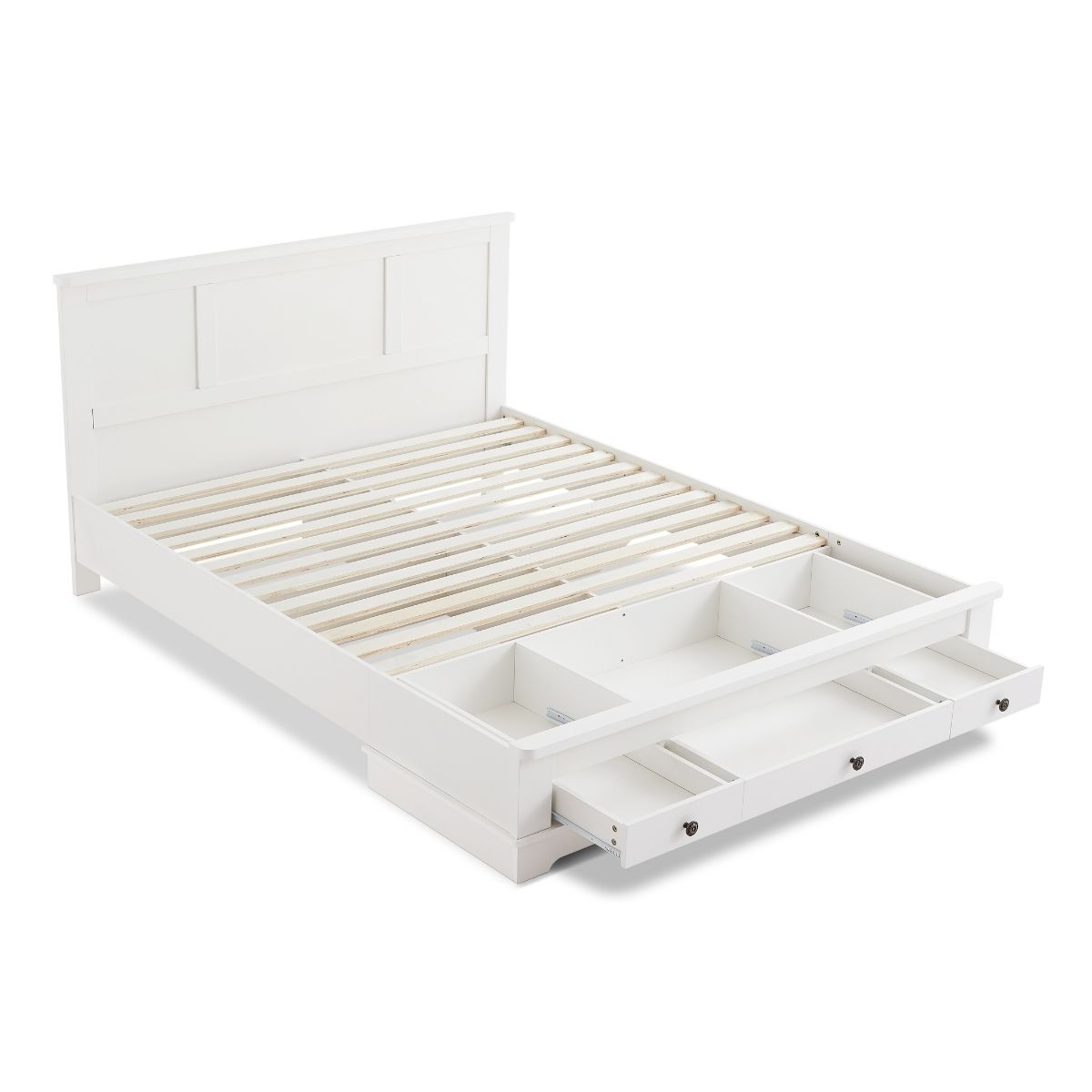 Margaux White Coastal Lifestyle Bedframe with Storage Drawers Queen