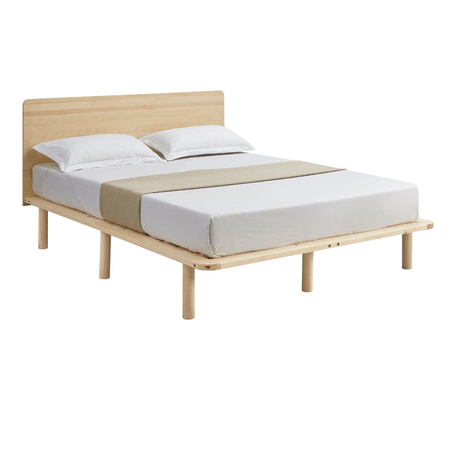 Natural Solid Wood Bed Frame Bed Base with Headboard Double