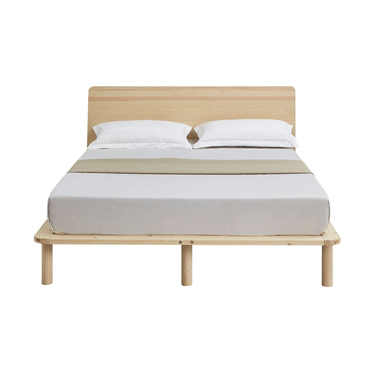 Natural Solid Wood Bed Frame Bed Base with Headboard King