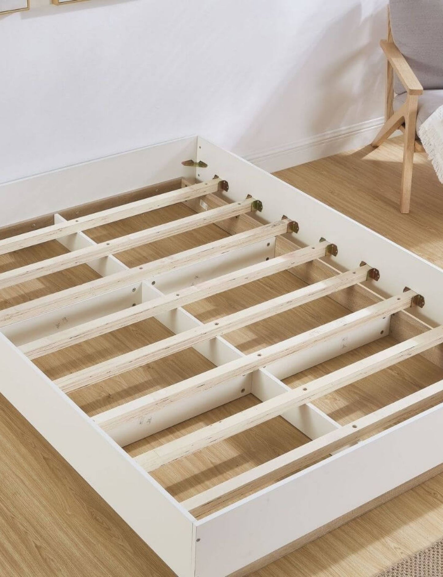 Aiden Industrial Contemporary White Oak Bed Base Bed Frame