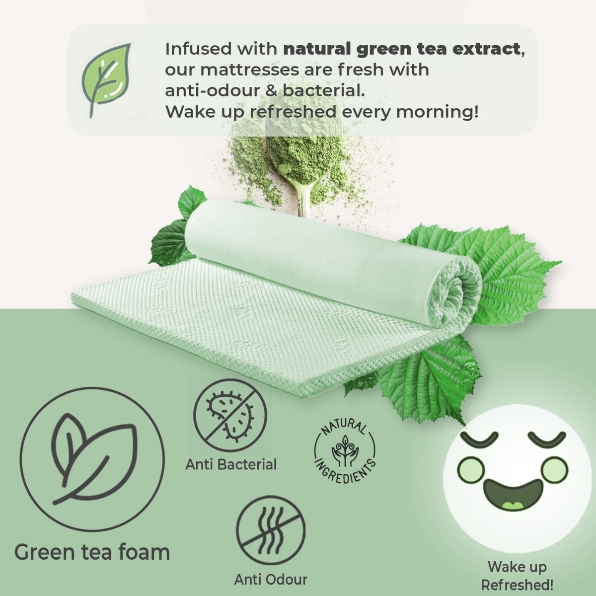 Green Tea Cool Gel Memory Foam Mattress 36cm 5 Zone King Single