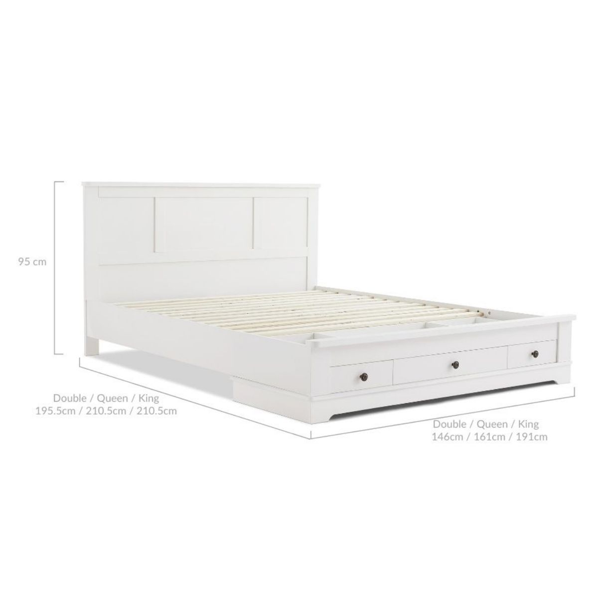 Margaux White Coastal Lifestyle Bedframe with Storage Drawers Double