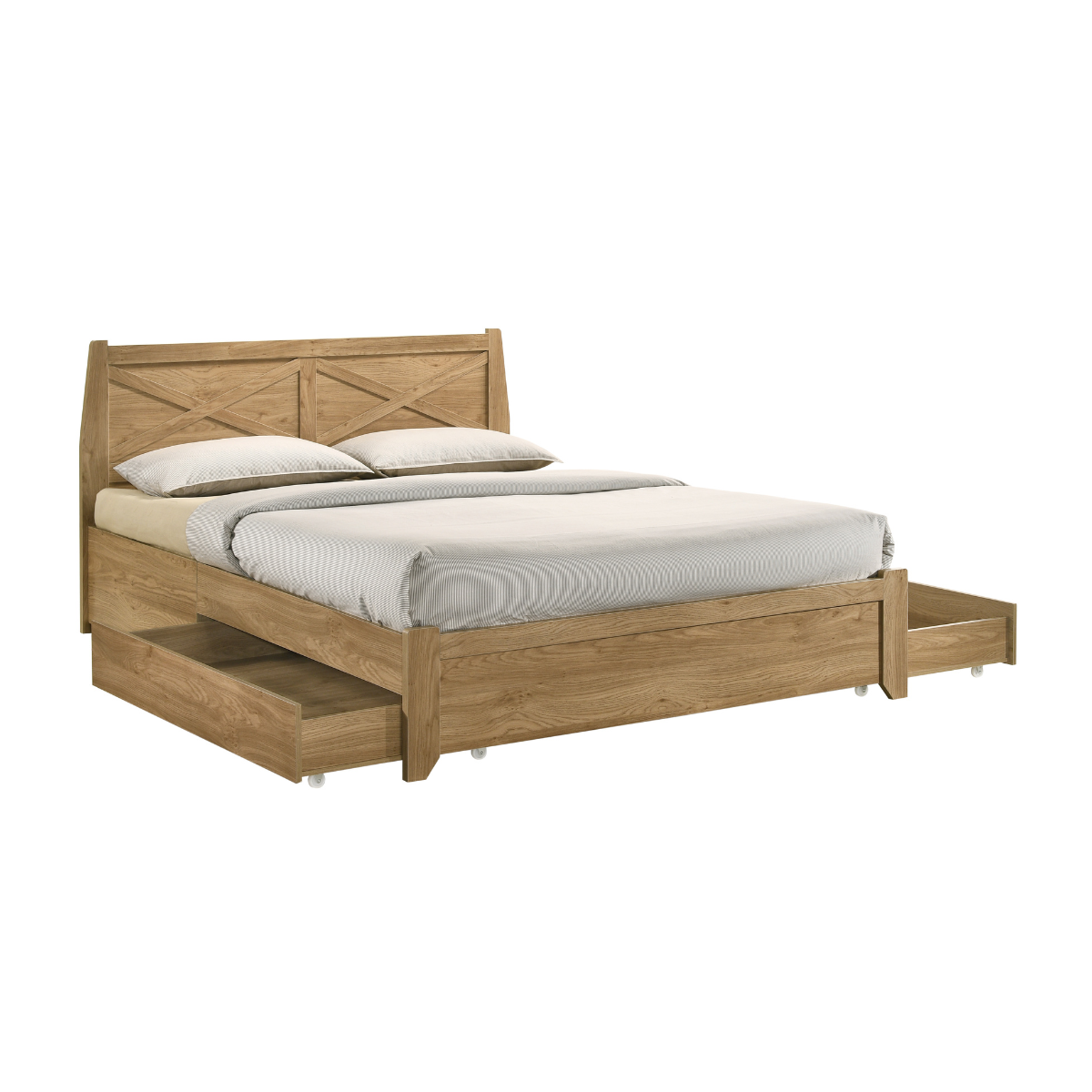 Mica Natural Wooden Bed Frame with Storage Drawers Double