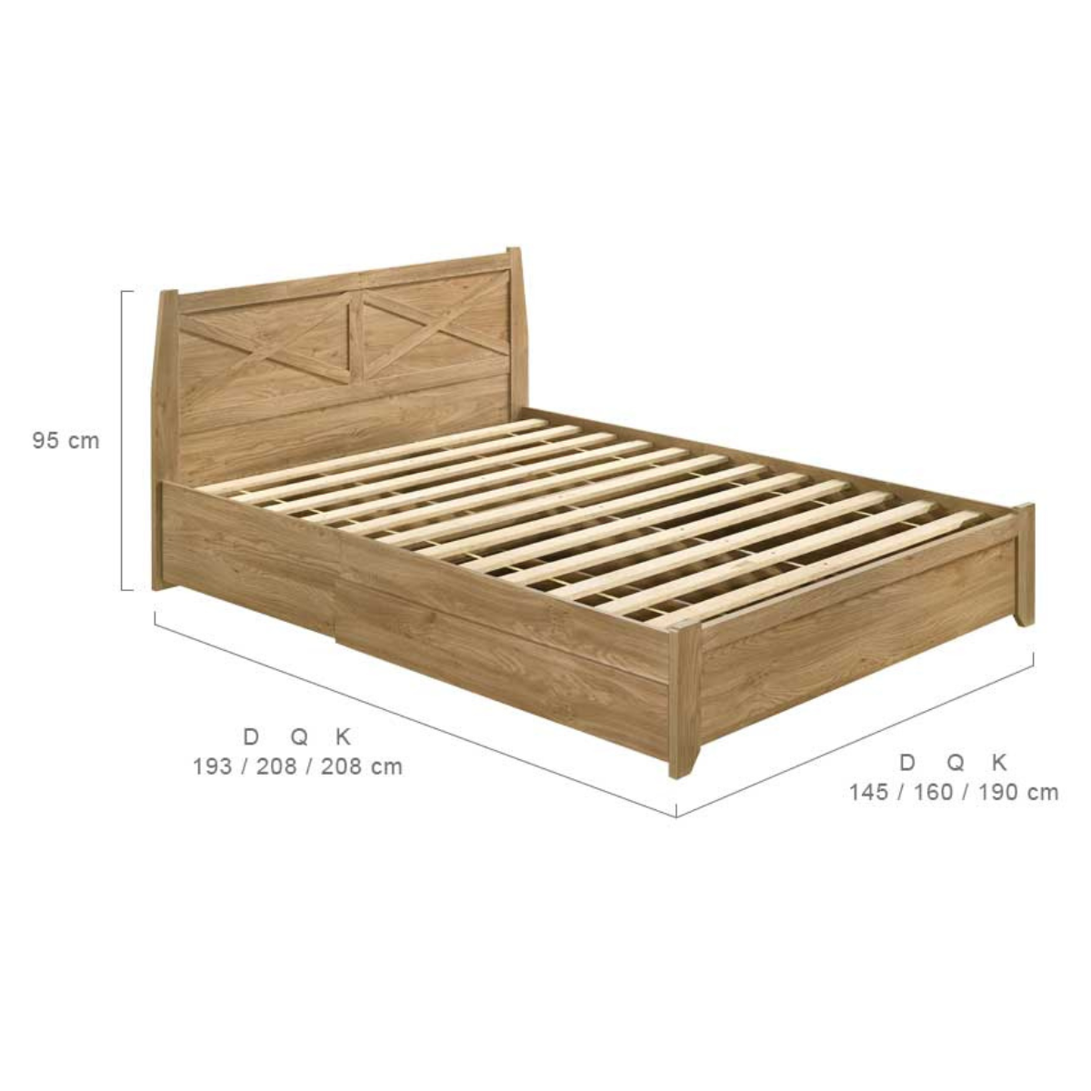 Mica Natural Wooden Bed Frame with Storage Drawers Double