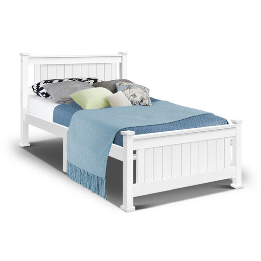 Artiss Bed Frame Single Size Wooden White RIO