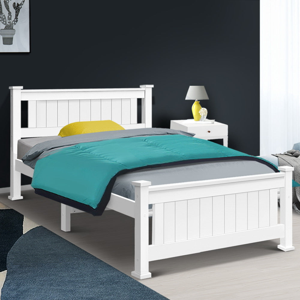 Artiss Bed Frame Single Size Wooden White RIO