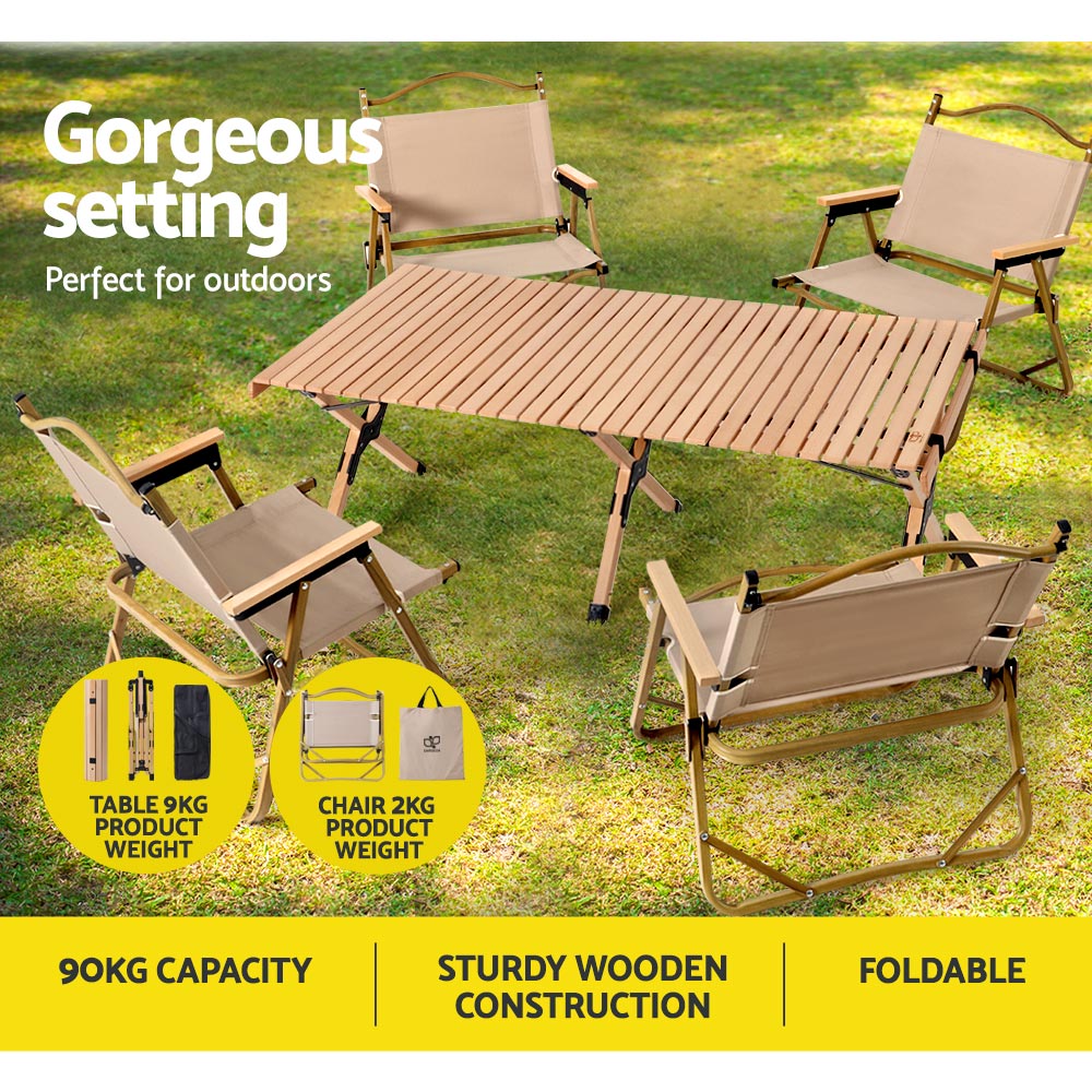 Gardeon Outdoor Furniture Picnic Table and Chairs Wooden Egg Roll Camping Desk