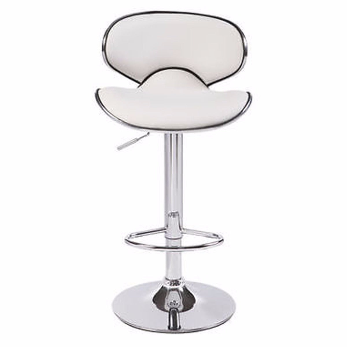 2X WhiteBar Stools Faux Leather Mid High Back Adjustable Crome Base Gas Lift Swivel Chairs