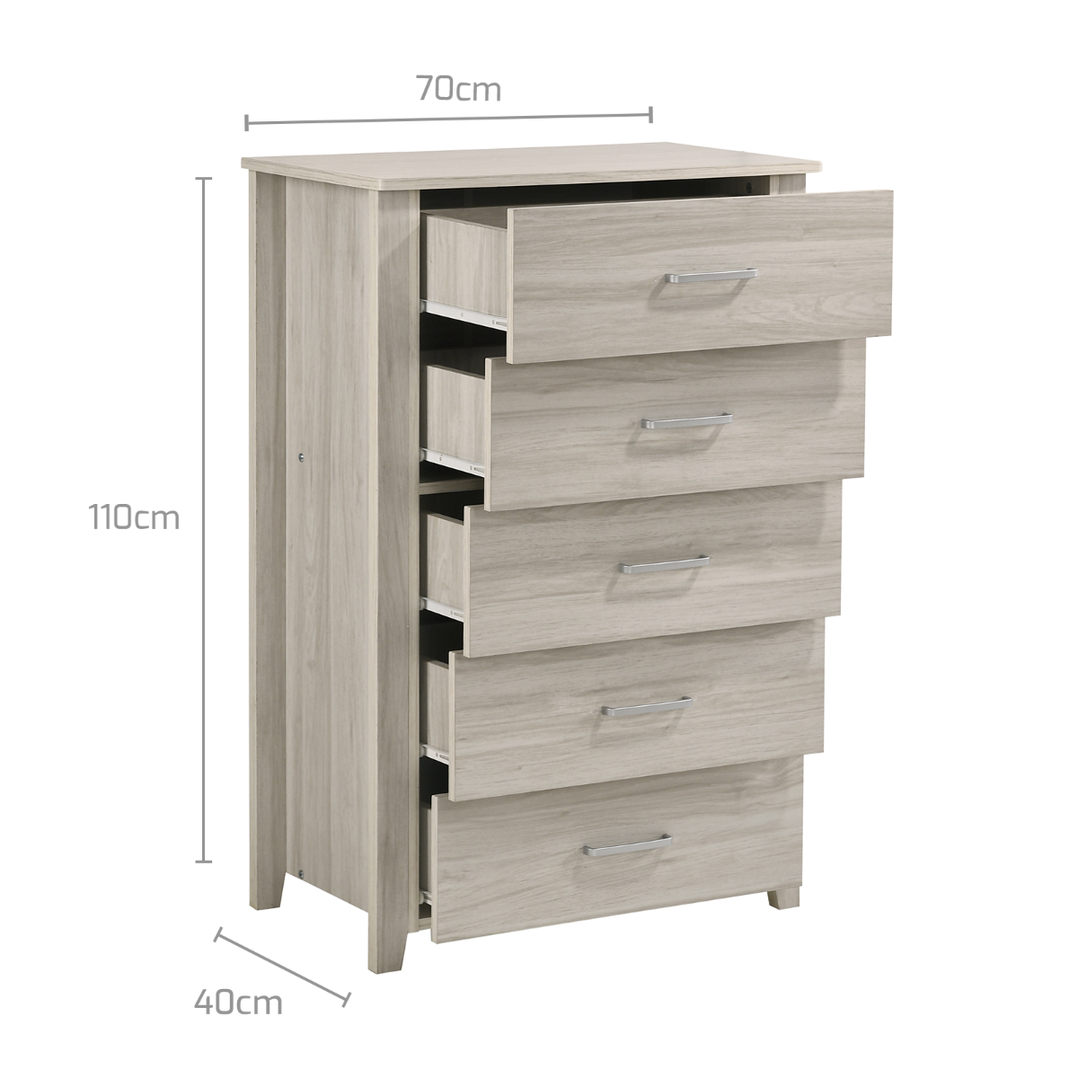 5 Chest Of Drawers Tallboy In White Oak