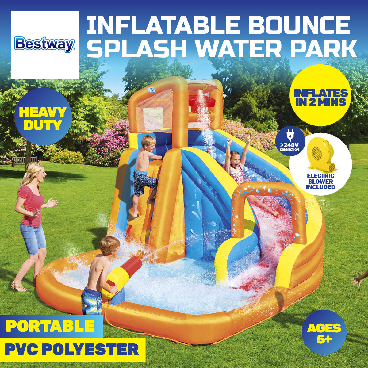 Bestway H2OGO! Inflatable Mega Water Park Pool Slide with Electric Blower