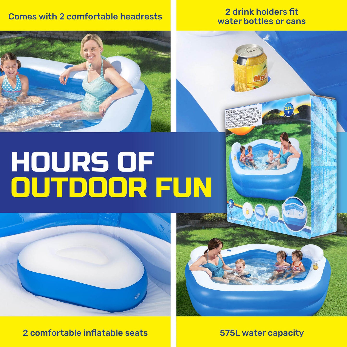 Bestway Inflatable Pentagon Shaped Pool Fitted With Headrests & Seats 575L