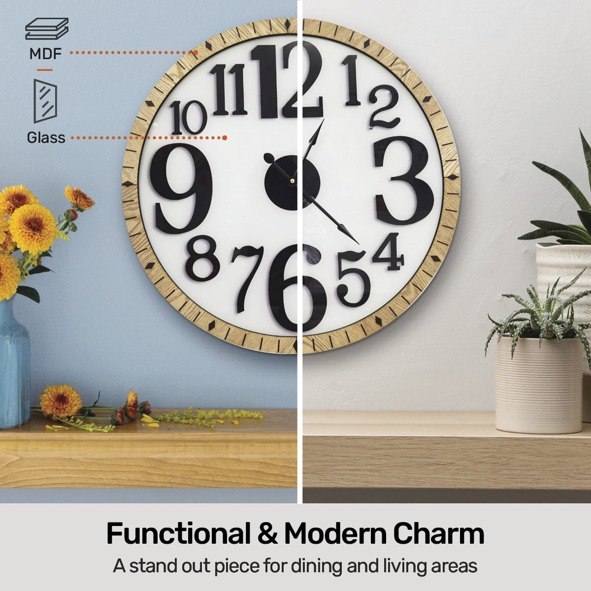 Home Master Wall Clock Large Modern Design Stylish Glass Surface 60cm