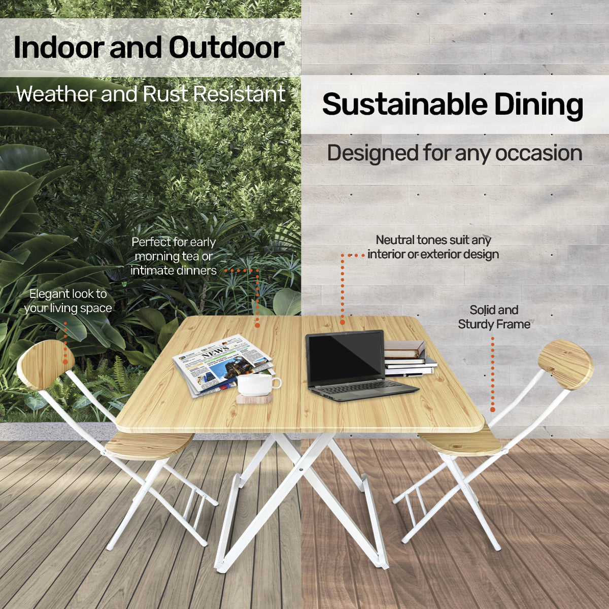 Home Master Foldable Dining Table &amp; Chairs Indoor/Outdoor Sturdy 74 x 80cm