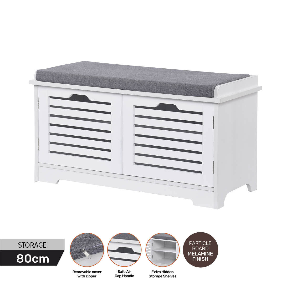 Home Master Storage/Shoe Cabinet With Removable Padded Cushion Seating 80cm